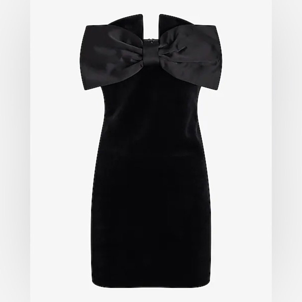 NWT Express Black Strapless Velvet Mini Dress with Statement Bow - Picture 3 of 7